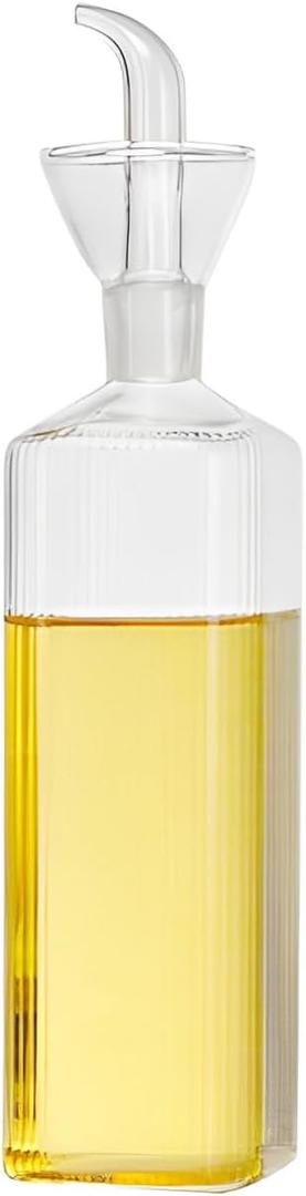 Oil Bottle Glass Olive Oil Dispenser Bottle Glass Cooking Oil Vinegar Measuring Dispenser with Spout for Kitchen and BBQ (Large, Stripes,1 Pack)