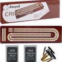 Juegoal Upgrade Wood Cribbage Board Game Set, Solid Wooden Continuous 3 Track Board with Larger Storage Area, 9 Metal Pegs and 2 Decks of Playing Cards, Travel Portable Cribbage Game Sets