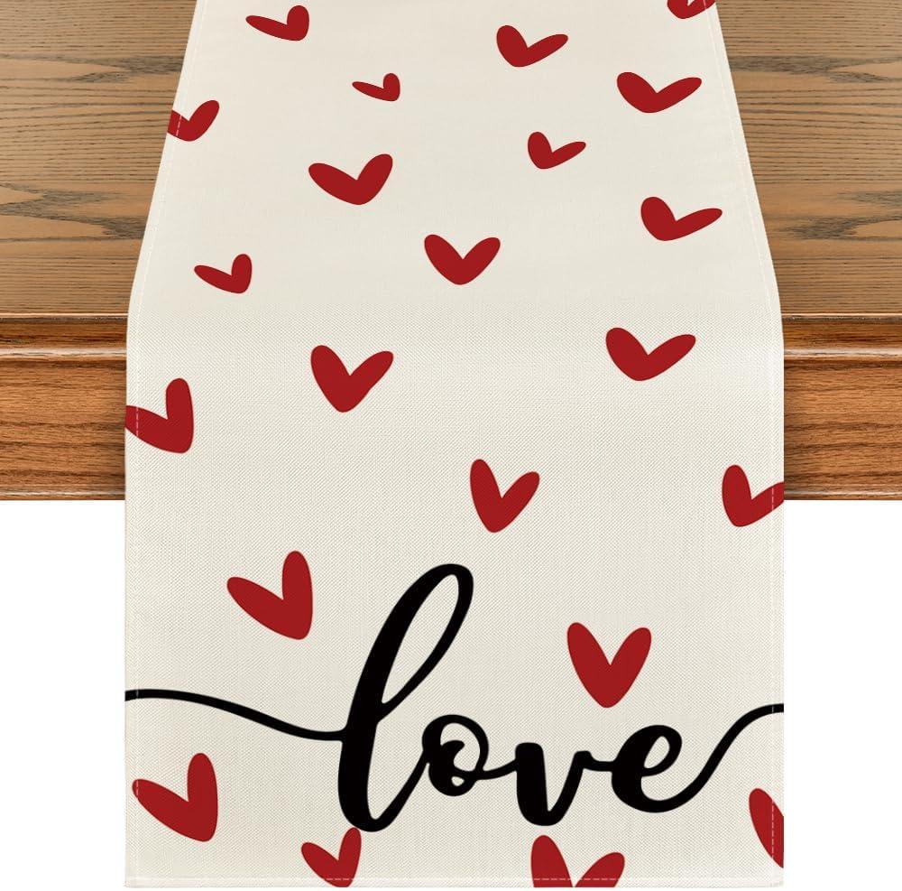 Artoid Mode White Love Valentine's Table Runner, Seasonal Anniversary Kitchen Dining Table Decoration for Home Party 13x108 Inch