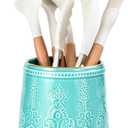 Utensil Holder, Large Utensil Holder for Kitchen Counter, 6.5Ceramic Cooking Utensil Organizer, Kitchen Decor for Counter (Turquoise)
