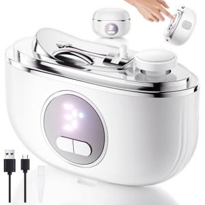 Electric Nail Clipper, 2 in1 Smart Toenail Clippers with Polishing for Fingers and Toes, Rechargeable Fingernail Trimmer with 3 Adjustable Speeds for Senior Adults Men Caregivers (Snow White)