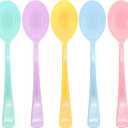 50 Pcs Pastel Plastic Spoon Heavy Duty 5 Macaron Colors Includes Pink, Blue, Yellow, Teal, Purple, Iridescent Silverware Pastel Disposable Silverware for Birthday, Garden Party, Baby Shower,Easter