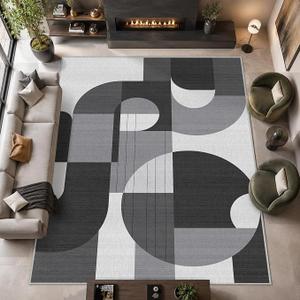 Snapjet 8x10 Black and Gold Geometric Modern Area Rug for Living Room Bedroom Abstract Large Rug Machine Washable Non-Slip Carpet for Dining Room Office
