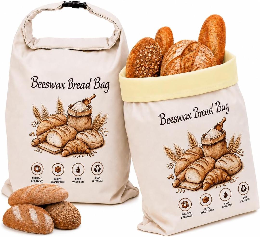 2 Pack Beeswax Bread Bags for Sourdough, 17.3 x 13 in, Removable Liner | Reusable Cotton Linen Outer Bag with Beeswax Inner Liner for Homemade Bread and Fresh Loaf Storage