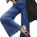 Sidefeel Womens Wide Leg Embroidered Jeans High Waisted Stretchy Straight Leg Loose Fit Ankle Denim Pants, Size 4(Blue)