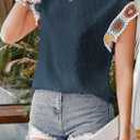 Womens Summer Tops 2025 Boho Tops for Women Color Crew Neck Short Sleeve Casual Blouse (Large, Blue)