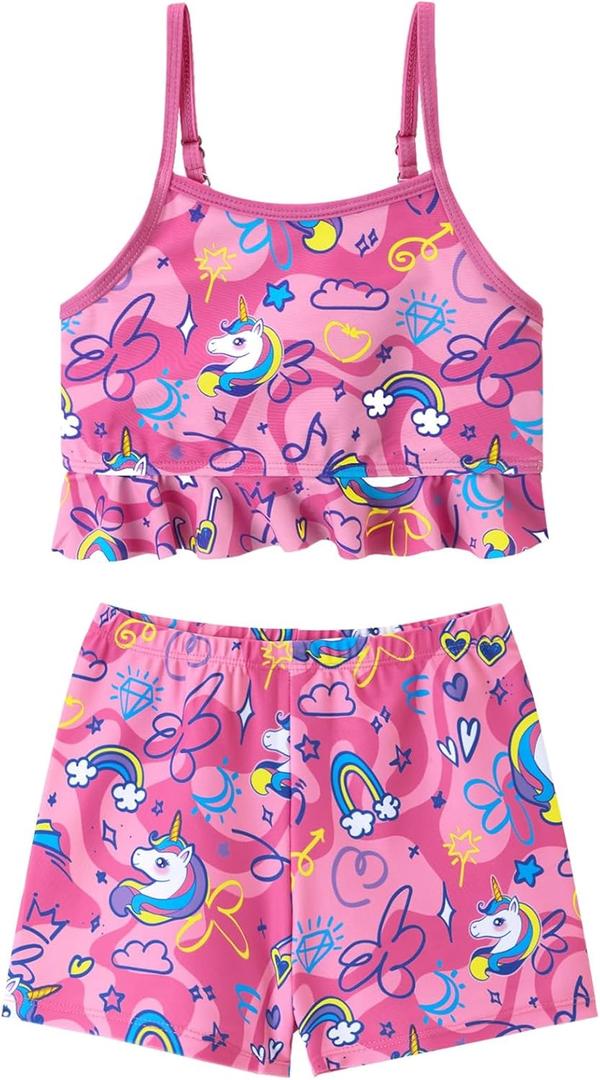 Girls Tankini Swimsuit 2 Pieces Mermaid Bathing Suit Little Girls Summer Beach Rash Guard Swimwear for 3 Years (Pink)