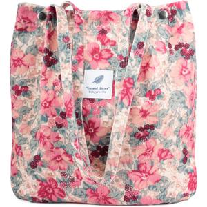 Corduroy Tote Bag Cute Tote Bags for Women Shoulder Bag with Inner Pocket for Work Beach Travel and Shopping Grocery