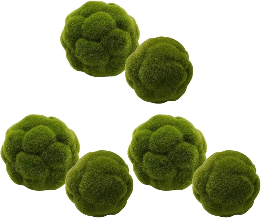 LIDSCURA 6 PCS Green Moss Ball Decorations, Simulated Moss Balls, Artificial Plant Decorations, Suitable for Garden Wedding Party Decorations