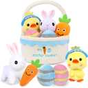 6 Pcs My First Easter Basket Plush Playset, Baby Easter Baskets for Kids Already Filled with Bunny Chick Egg Carrot, Easter Toys & Gifts for Baby Toddler Kids Boys & Girls