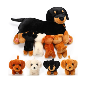 Honoson Nurturing Dog Mommy Plush Set with 4 Baby Puppies Soft Cute Dog Themed Stuffed Plush Toys for Kids Girls Boys Easter Birthday Gifts(Dachshund)