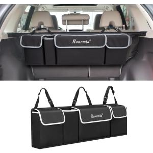 Car Trunk Organizer and Storage, Backseat Hanging Organizer for SUV, Truck, MPV, Waterproof, Collapsible Cargo Storage Bag with 4 Pockets, Car Interior Accessories (Black)