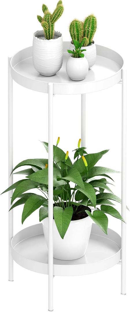 OVICAR Plant Stand Indoor Outdoor - Metal Flower Pot Holder Table Tall Potted Rack Organizer Rustproof Plant Display Shelf For Home Garden Patio Balcony Office Living Room Bathroom Corner (White)