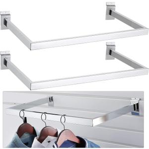 Unittype 2 Pack U Shaped Rectangular Tubing Handrail 24 Inch Wide Metal Handrail for Slat Wall Retail Displays Slat Wall Bracket Clothing Rack Home Use, Square Tube(Silver)