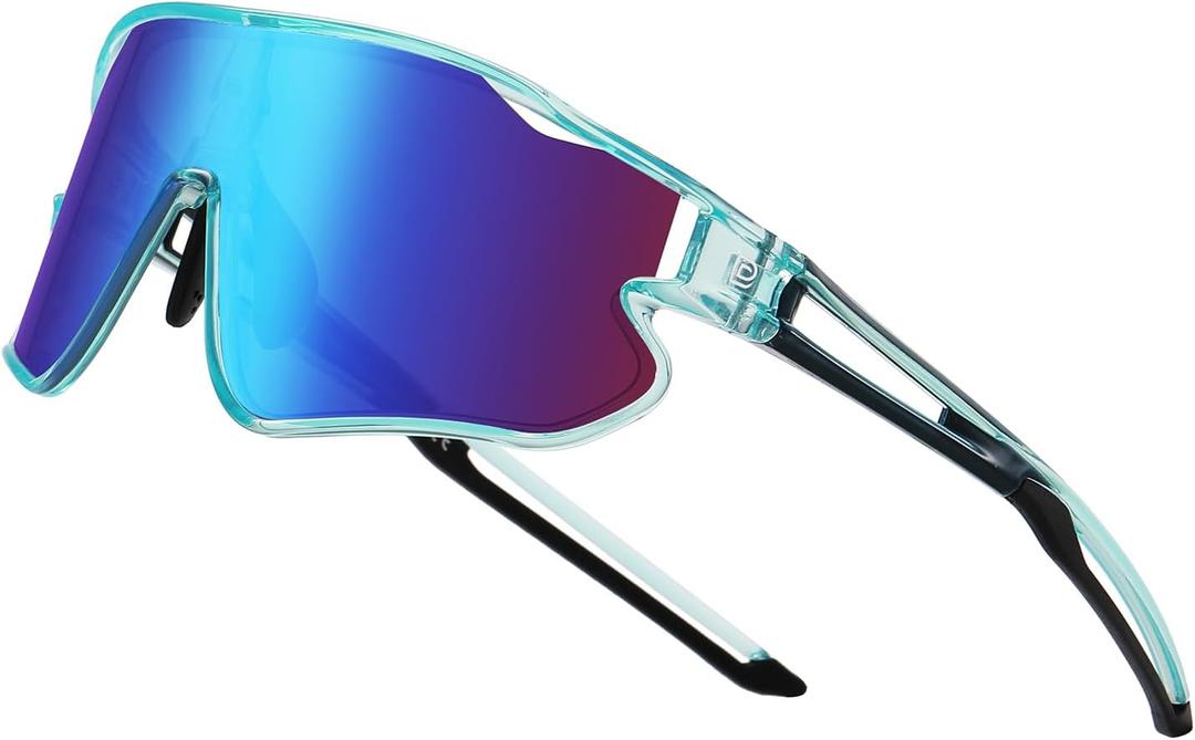 DUCO Kids Sunglasses Youth Baseball Sun Glasses Lightweight TR90 Frame UV400 Sports Cycling Shades for Boys Girls DK268 (Clear Blue Frame Black Temple Revo Blue Lens)