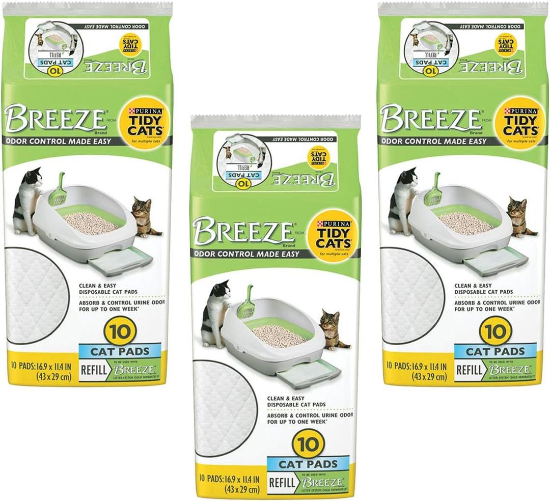 Tidy Cats Breeze Cat Pads, Advanced Odor Control, 10 Count Each (Pack of 3)