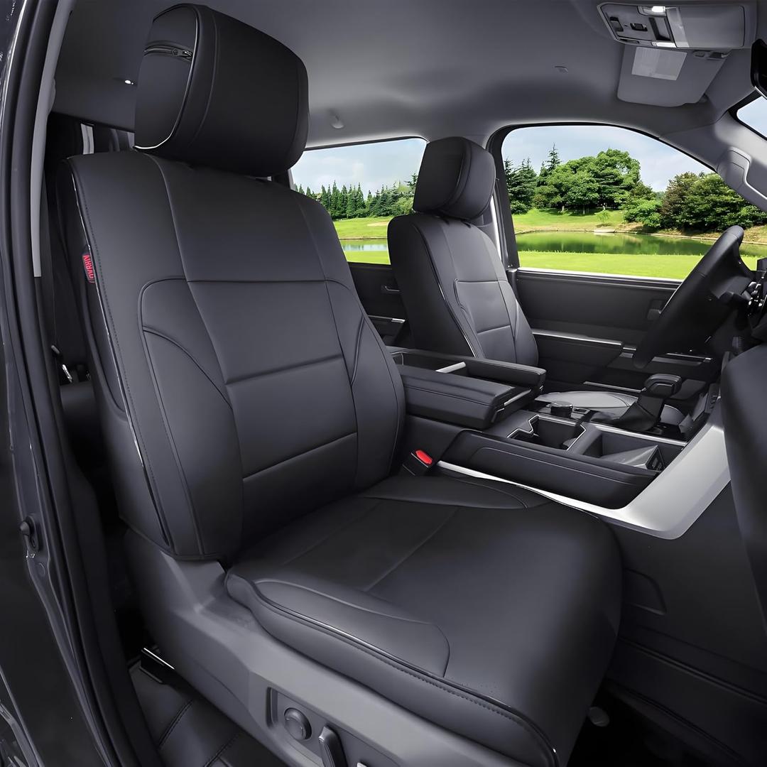 Ranaya Custom Fit Tundra Seat Covers for Toyota Tundra 2022-2026 CrewMax&Double Cab SR,SR5,Limited Platinum,1794 Edition,TRD Pro,Capstone, Fits Gas & Hybrid, Faux Leather, 2-Row Full Set(Black)