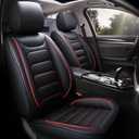 Car Seat Cover with Steering Wheel Cover, Car Seat Covers Front Seats Airbag Compatible, Waterproof Leather Seat Cover, Universal Car Seat Cover for Trucks,SUV (Black + Red Line)