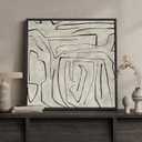 Framed Black and Beige Neutral Abstract Wall Art, Square Modern Canvas Prints Painting Artwork for Walls, Minimalist Abstract Line Picture for Bedroom Dining Lounge Living Room Wall Decor 24x24 In