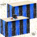Oudain 2026 Graduation Party Decorations 2 Pack Blue and Black Wavy Metallic Tinsel Foil Fringe Table Skirts for Prom and Grad Party Birthday Decor Rectangle and Round Table Supplies