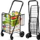 IRONMAX Grocery Shopping Cart, Foldable Heavy Duty Utility Cart w/Adjustable Handle, Extra Basket & 360 Rolling Swivel Wheels, Lightweight Trolley Cart for Grocery Laundry Luggage (Black)