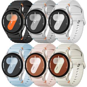 Sport Band for Samsung Galaxy Watch 7 Band 40mm 44mm,No Gap Soft Silicone Strap for Galaxy Watch 6 5 4 FE Band 40mm 44mm/Galaxy Watch 6/4 Classic 47mm 43mm 46mm 42mm/Watch 5 pro 45mm Men Women,6 Pack (03-Black/White/Light grey/Pink/Light Blue/Starlight)