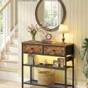 SONGMICS Console Table with Power Outlets and LED Lights, 2 Fabric Drawers, 11.8"D x 30.2"W x 31"H