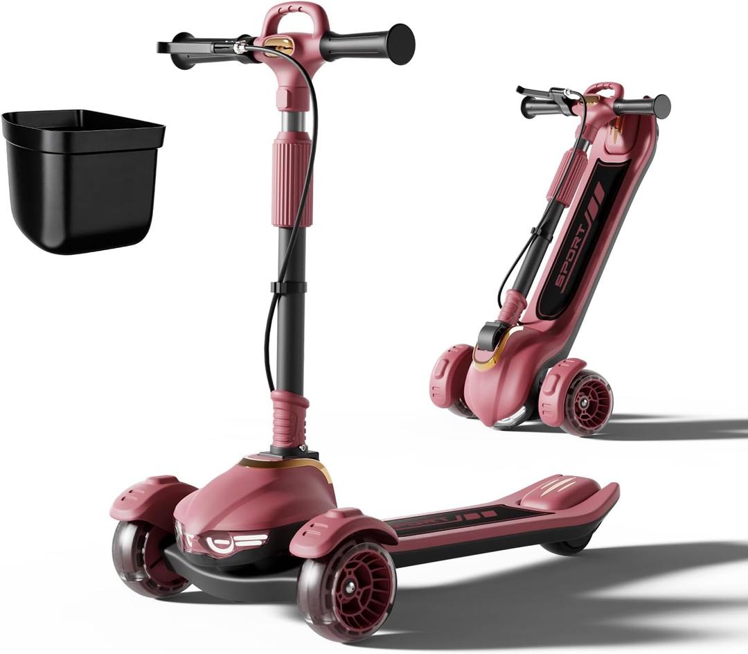 Large Kids Scooter, Toddler Scooter for Kids 3-18 & Adults, Safe Dual Brakes (Foot Brake/Hand Brake) & Music with Lights, 5-Level Adjustable & One-Click Folding Kick Scooter.