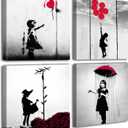 DJSYLIFE Banksy Canvas Wall Art Girl with Red Balloon Street Graffiti Wall Decor There is Always Hope Nola Abstract Artwork Black and Grey Modern Home Office Decorations 12" W x 12" H 2 Pieces