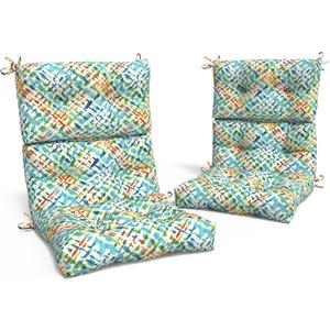 Outdoor High Back Chair Cushions with tie Set of 2, Waterproof Chair Cushions for Patio Home Garden, Replacement Rocking Chair Cushion 22" W x 20" D, Acapa Opal Geometric