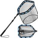 PLUSINNO Floating Fishing Net for Steelhead, Salmon, Fly, Kayak, Catfish, Bass, Trout Fishing, Rubber Coated Foldable Landing Net with Fixed or Telescoping Pole Handle, Fishing Gear and Gifts for Men