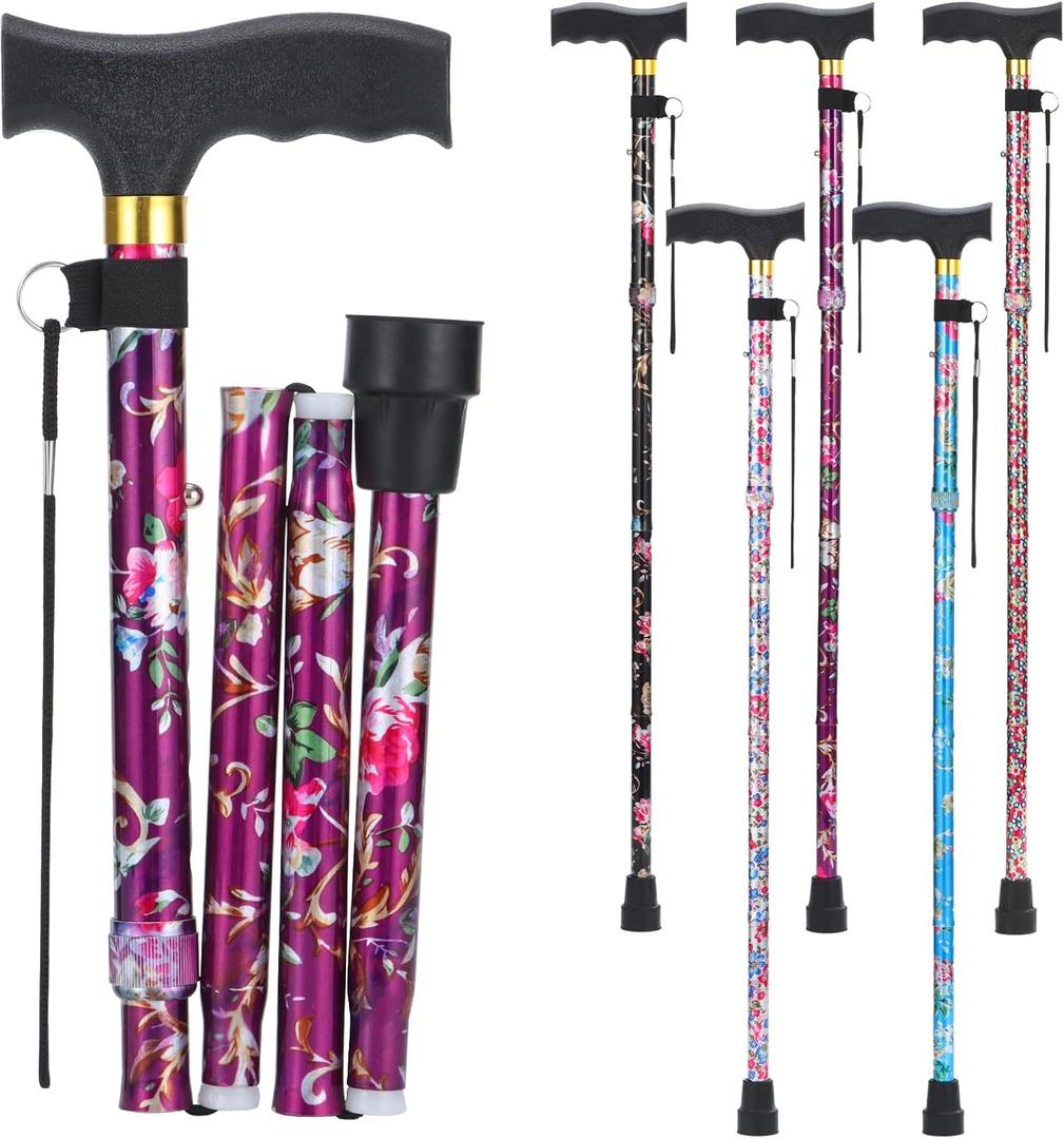 PARLORA Walking Cane for Women and Men, Collapsible, Lightweight, Sleek, Foldable Folding Cane | Walking Sticks for Seniors & Adults with Comfortable T-Handle