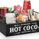 Hot Chocolate Bar Organizer with Handle, Farmhouse Hot Bar Supplies for Chocolate Maker, Countertop Wood Coffee Station Organizer Decorative Storage Bins, Cocoa Lovers Gift (Black)