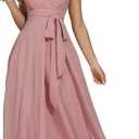 V Neck Bridesmaid Dresses for Women Dusty Rose Chiffon with Belt Pleated Wedding Guest Dresses Evening Formal Dress, R127 Size 6