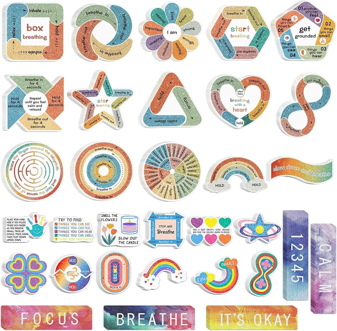 160PCS Anxiety Sensory Stickers, Calming Stress Relief Strips | Textured Calm Strips, Breathing Mindfulness, Anxiety Relief Tape, Office Classroom Desk Decor, Gift for Teens Adults