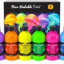 Nicpro 6 Colors Fluorescent Large Washable Paint Set for Kid (16.9 oz), Glow in the Black Light, Non Toxic Neon Tempera Paints for Art, Craft DIY, Poster & Finger Paint, School, Home, Classroom, Party