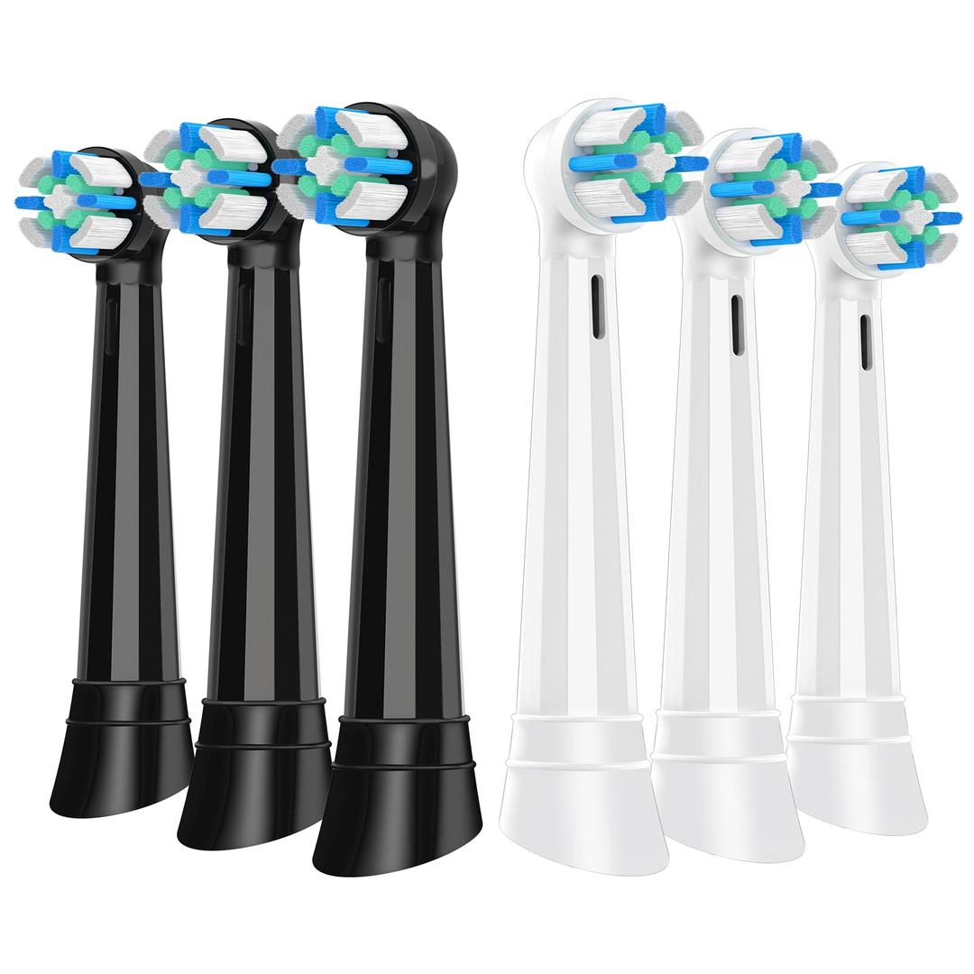 Replacement Heads Compatible with Oral B iO for Gentle Dental Care, Toothbrush Compatible with Oral B iO 2/3/4/5/6/7/8/9/10 Series Electric Toothbrush, Medium Bristles (6 Black/White)