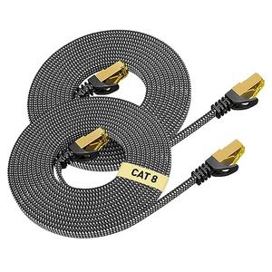 ARISKEEN Cat 8 Ethernet Cable 25 FT, 40Gbps 2000Mhz High Speed Cat8 Network LAN Patch Cord, Nylon Braided Heavy Duty Shielded RJ45 Flat Internet Cable with 15 Clips for Indoor Outdoor- 25 Feet (Grey)