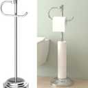 Hoimpro 25" Toilet Paper Holder Free Standing, Floor Bathroom Toilet Paper Tissue Roll Holder with Shelf Storage Stand for 4 Rolls, Freestanding Handle Hardware Accessories Rack Polished Chrome