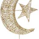 Iron Moon and Star Ornament Glitter Christmas Table Decoration Christmas Tree Decoration Wedding Birthday Holiday Party Supply 20cm (Golden)