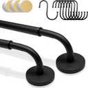 2 Pack Magnetic Curtain Rod for Metal Door, Adjustable 16 to 30 Inch, 1/2 Inch Diameter, French Door Magnetic Curtain Rods with Hooks (Black)
