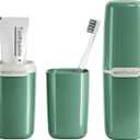 Green Plastic Travel Toothbrush Holder Case with Cover, Portable Travel Toothbrush Cup, Storage Container for School Camping Business Trip Bathroom