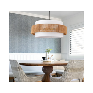 Large Rattan Fabric Chandeliers, 22.4in Boho Pendant Light with Shade, Woven Rope Light Fixture for Dining Room, Kitchen Island, Living Room, Restaurant, Bedroom, Hallway