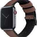 BARTON WATCH BANDS- Black Leather and Rubber Hybrid - Choose Color & Size - Compatible with All Apple Watches (Ultra, SE, 8, 7, 6, 5, 4, 3, 2, 1) - 38mm, 40mm, 41mm, 42mm, 44mm, 45mm, 49mm (Walnut Brown Leather (Stainless Steel Buckle))