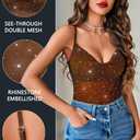 Avidlove Women's Mesh Camisole Cowl Neck Tank Top Cami Sequin Basic Tank Shirt Blouses (Brown, M)