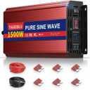 24V 1500W Pure Sine Wave Power Inverter 24V DC to 110V 120V AC for Vehicles | Inverter for Car with 2 AC Outlets and LCD Display, 3000W Peak, Car Converter for Solar, RV, Truck, Home, Off-Grid, Camping