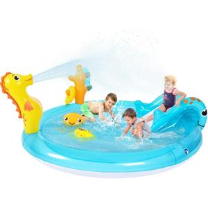 Inflatable Sea Animal Play Center, Inflatable Kids Swimming Pool with Water Slide, Water Sprayer, Sea Spray Kiddie Pool for Kids Children Summer Outdoor Splash, Backyard Garden Water Park (78" x 59.5" x 15.5")