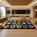 AQQA Classroom Rug,6x9 ft Colorful Circle Print Washable Area Rugs,Non Slip Thin Large Carpet for Kids Room Seating Dcor, Children's Classroom, Play Carpet for Teaching and Playroom, Seats 15