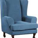 Turquoize Wingback Chair Covers 2 Piece Wing Chair Slipcover Stretch Slipcovers for Wingback Chairs Wing Chair Cover Spandex Jacquard Fabric with Elastic Bottom Non-Slip Furniture Cover, Dusty Blue