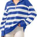 Quarter Zip Sweatshirts 2025 Women Oversized Striped Pullover Tops Lapel Collar Long Sleeve Sweater Shirts Y2K Clothes